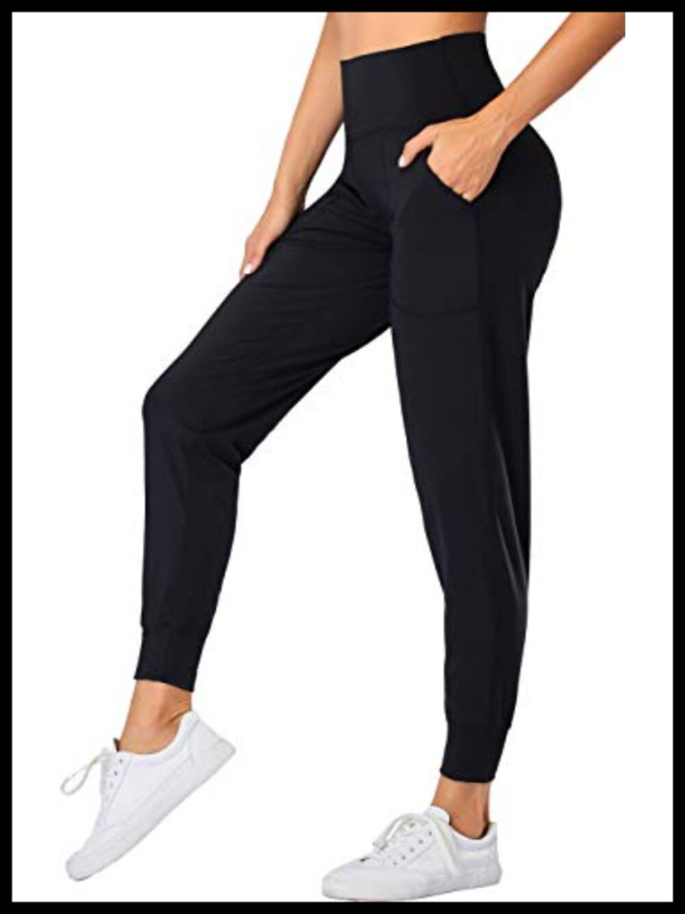 Oalka Women's High Waist Yoga Joggers with Pockets Tapered Sweatpants
